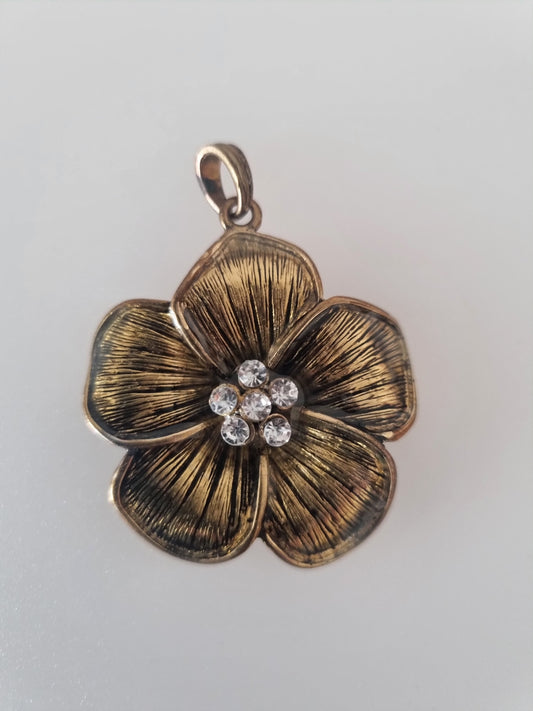 Vintage Pendant Charm Flower Cubic Zirconia Stone Boho Gold Tone