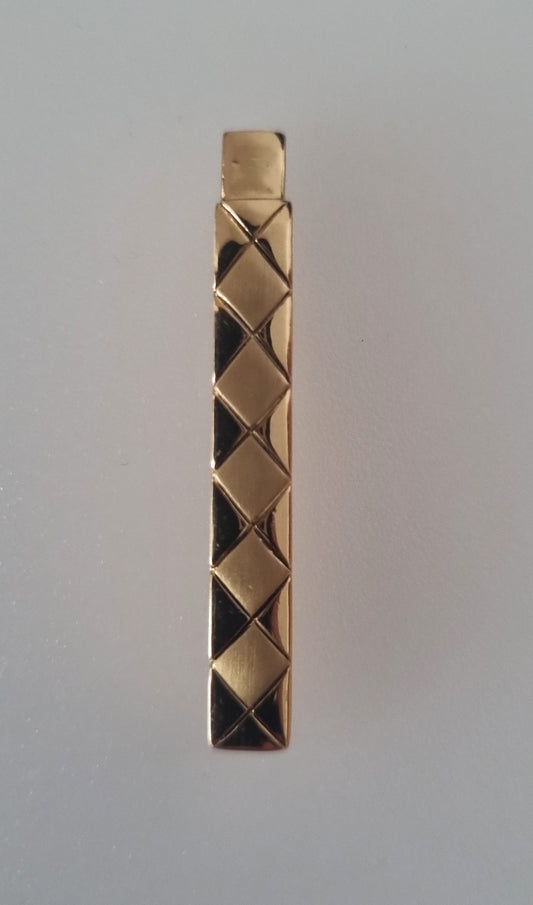 Vintage Pendant Charm Sleek Rectangular Crosshatch Gold Tone