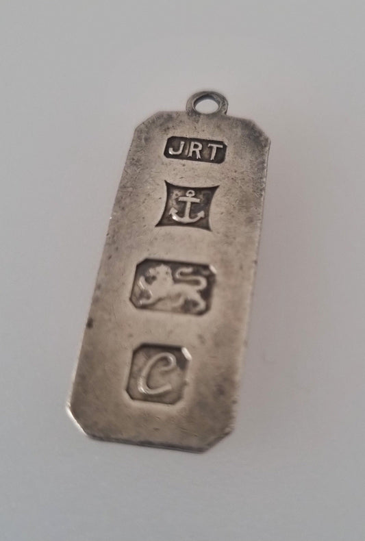 Vintage Pendant Charm JRY Silver Ingot 1970s Birmingham