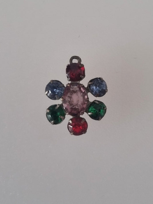 Vintage Pendant Charm 1940s Rainbow Coloured Flower Glass Paste