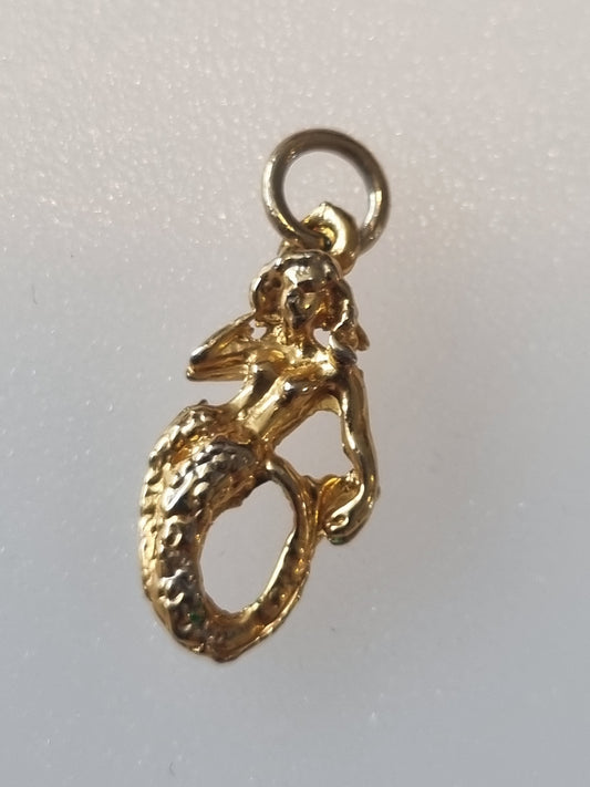 Vintage Pendant Charm Mermaid Gold Tone