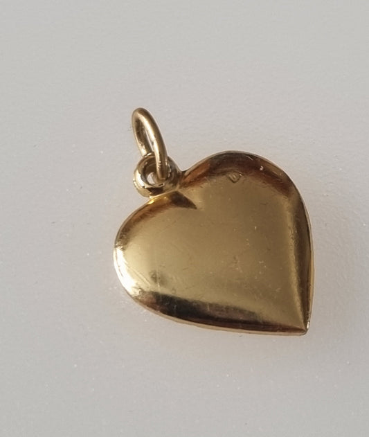 Vintage Pendant Charm Heart Charm Flat Face Gold Tone