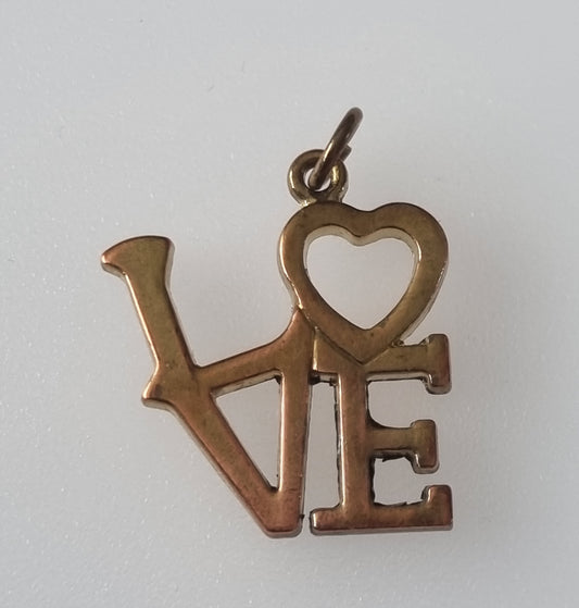 Vintage Pendant Charm Love Heart Large Gold Tone Pink Hue