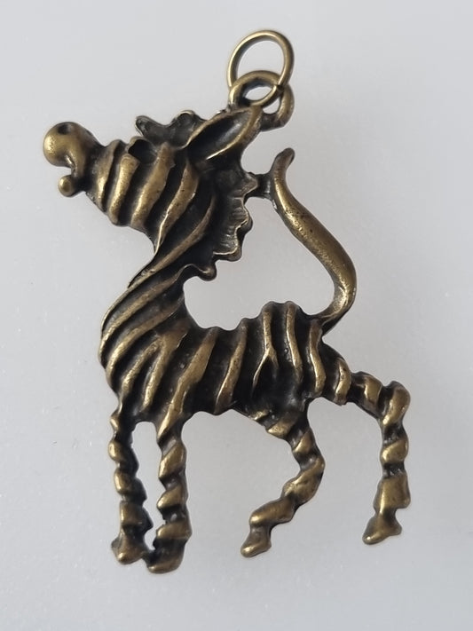 Vintage Pendant Charm Zebra Brass Large Animal Themed
