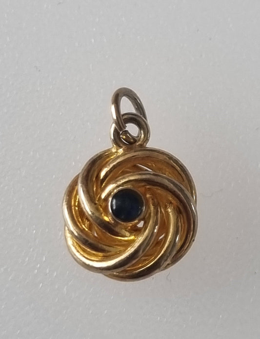 Vintage Pendant Charm Lapis Stone Gold Tone Pendant Rose Shape