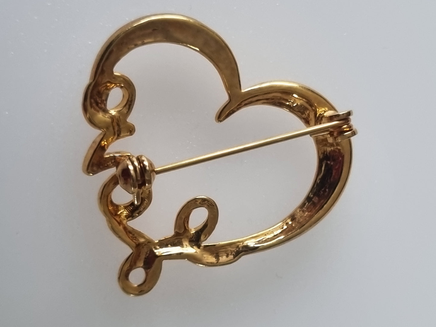 Vintage Love Heart Brooch Gold Tone Large