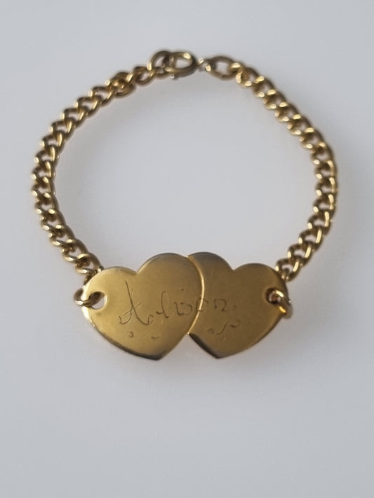 Vintage Bracelet Inscribed Hearts 'Alison' Gold Tone