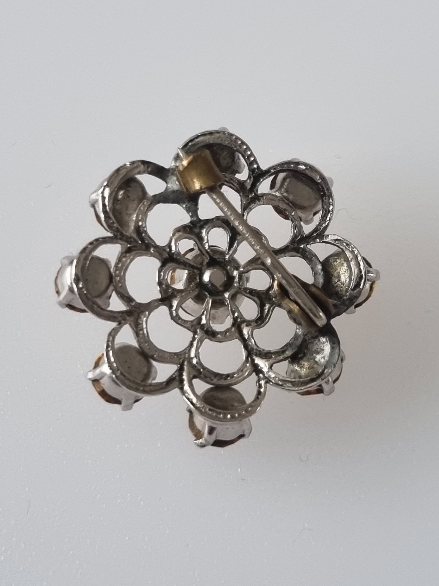 Vintage Brooch Sterling Silver Amber Starburst