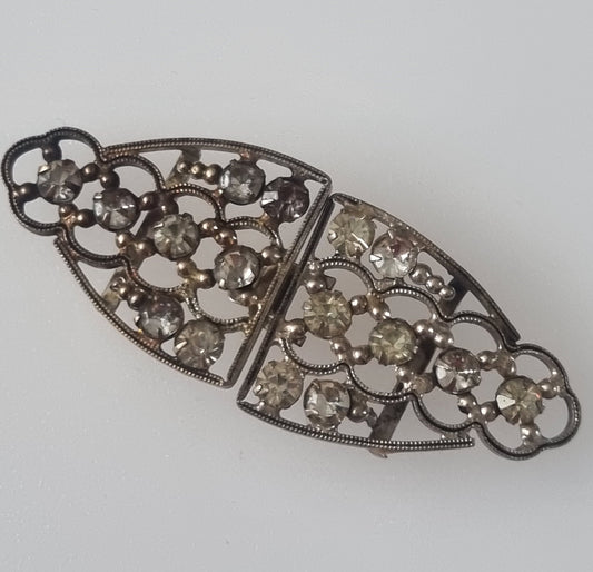 Vintage Buckle Art Deco Two Part Silver Czech Glass