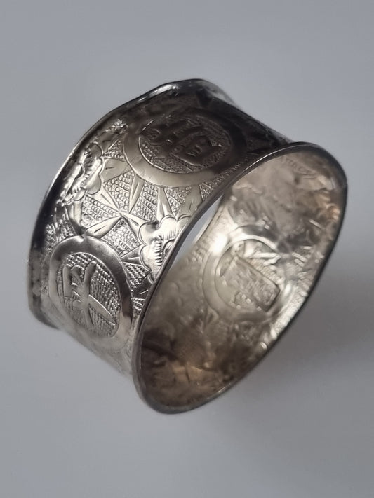 Vintage Antique Chinese Napkin Ring 1890s Silver Hallmarked
