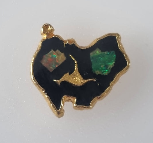 Vintage Charm 1970s Australian Map Gold Tone Black Enamel Kangaroo