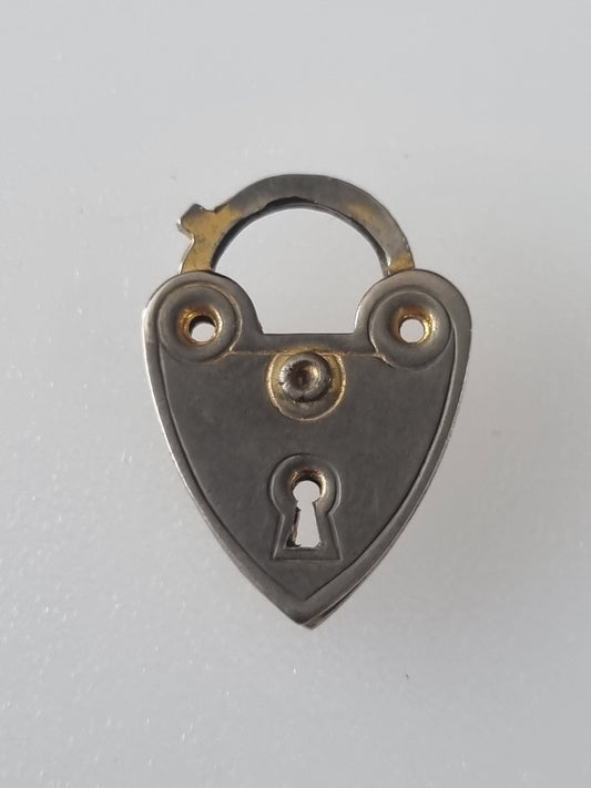 Vintage Charm Heart Padlock Sterling Silver Patina