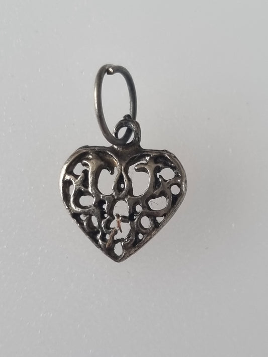 Vintage Charm 925 Silver Heart Filigree Style