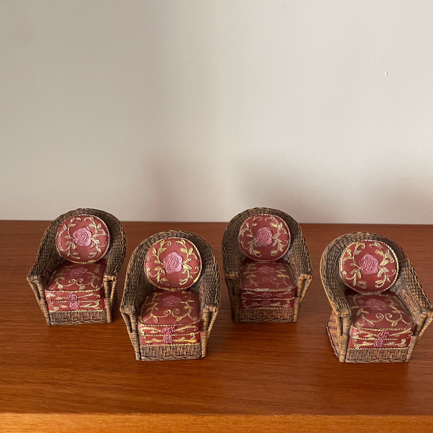 Dolls House Furniture Ceramic Rattan Style Set of Four Chairs