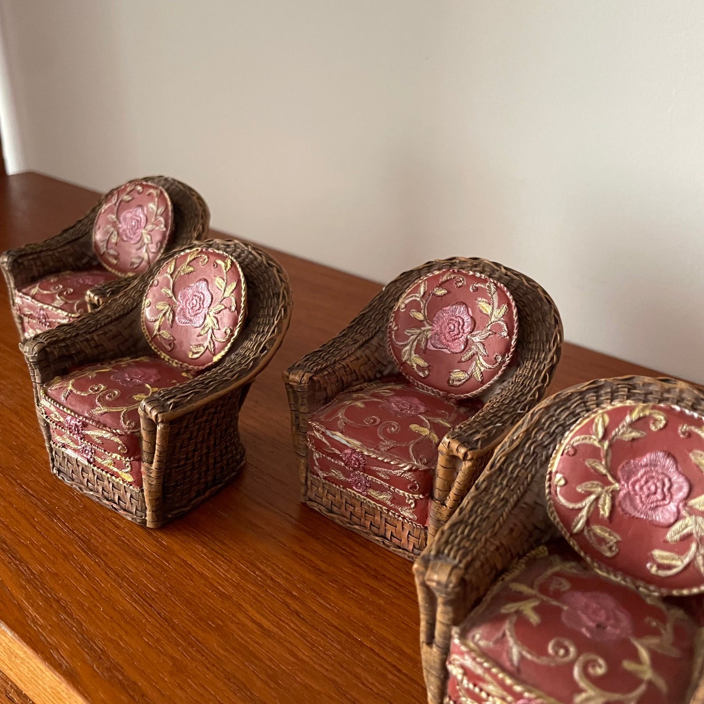 Dolls House Furniture Ceramic Rattan Style Set of Four Chairs