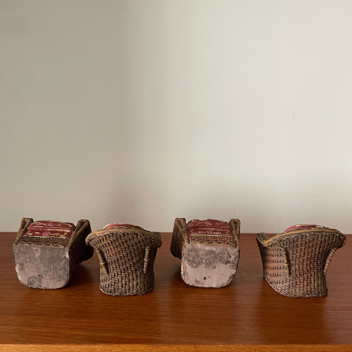 Dolls House Furniture Ceramic Rattan Style Set of Four Chairs