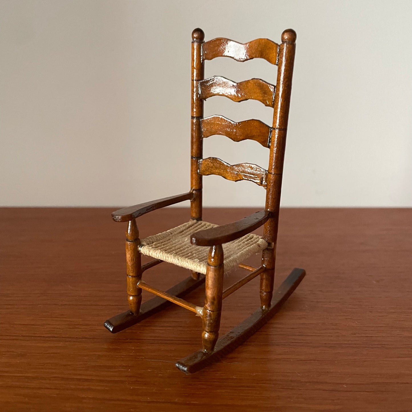 Dolls House Furniture Tall Rocking Chair Wood Rattan Woven