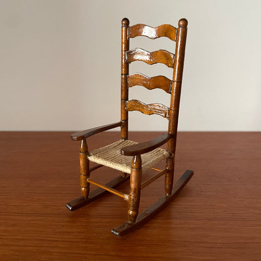 Dolls House Furniture Tall Rocking Chair Wood Rattan Woven