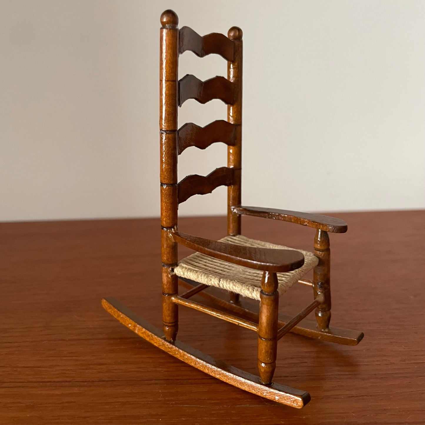 Dolls House Furniture Tall Rocking Chair Wood Rattan Woven