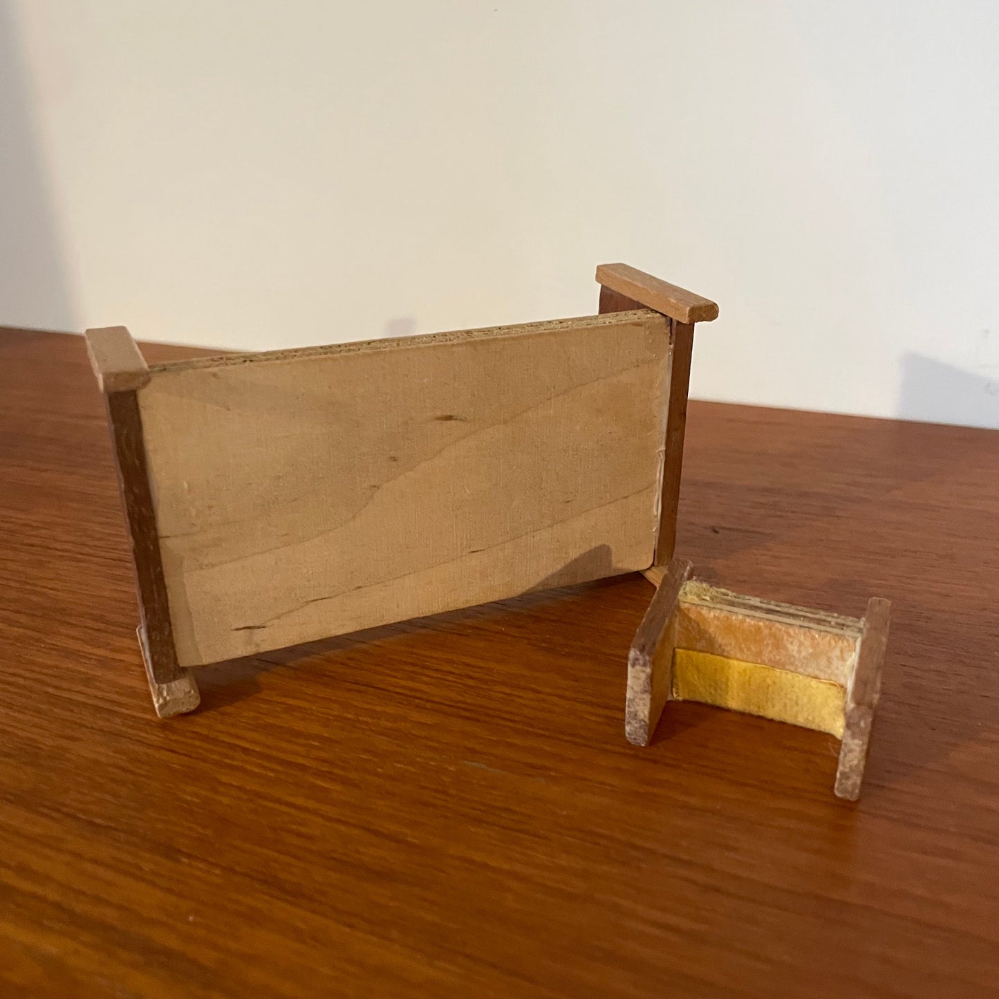 Dolls House Furniture Bed and Side Table Stool Handmade Light Wood