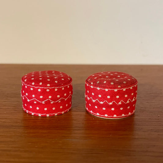 Dolls House Furniture Footstools Set of Two Red and White Polka Dot Spot