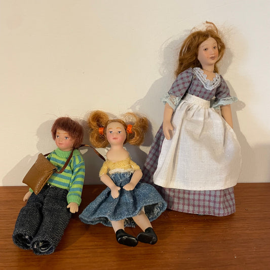 Dolls House Furniture Dolls Mother, Boy, Girl Family. Set of Three Ceramic People