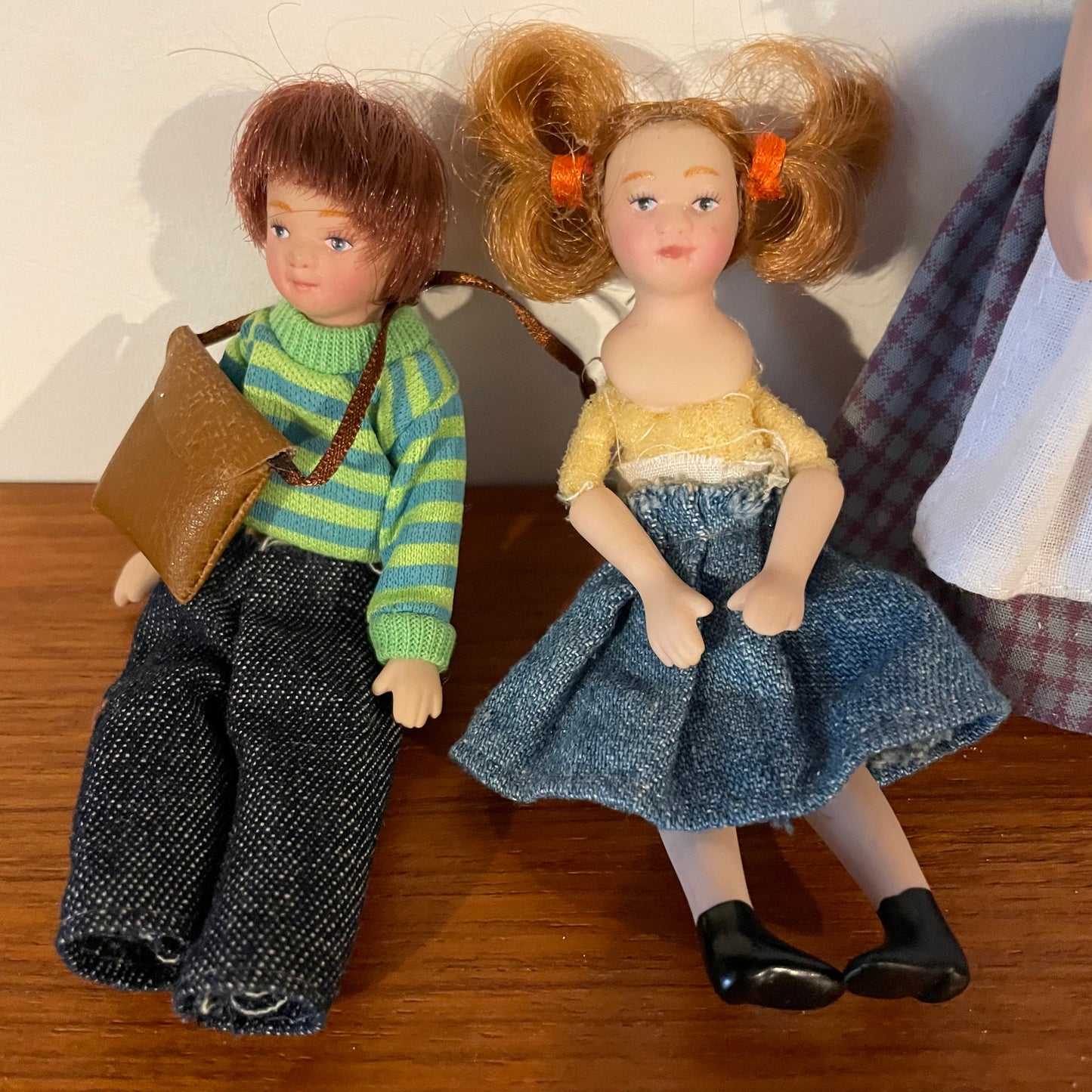 Dolls House Furniture Dolls Mother, Boy, Girl Family. Set of Three Ceramic People