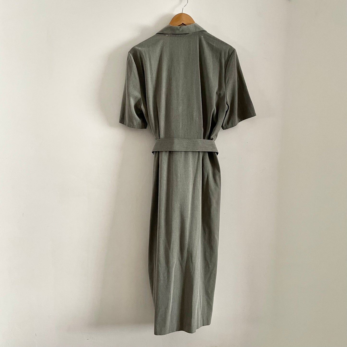 Vintage Grey asymmetric button up smart maxi work dress with matching belt 