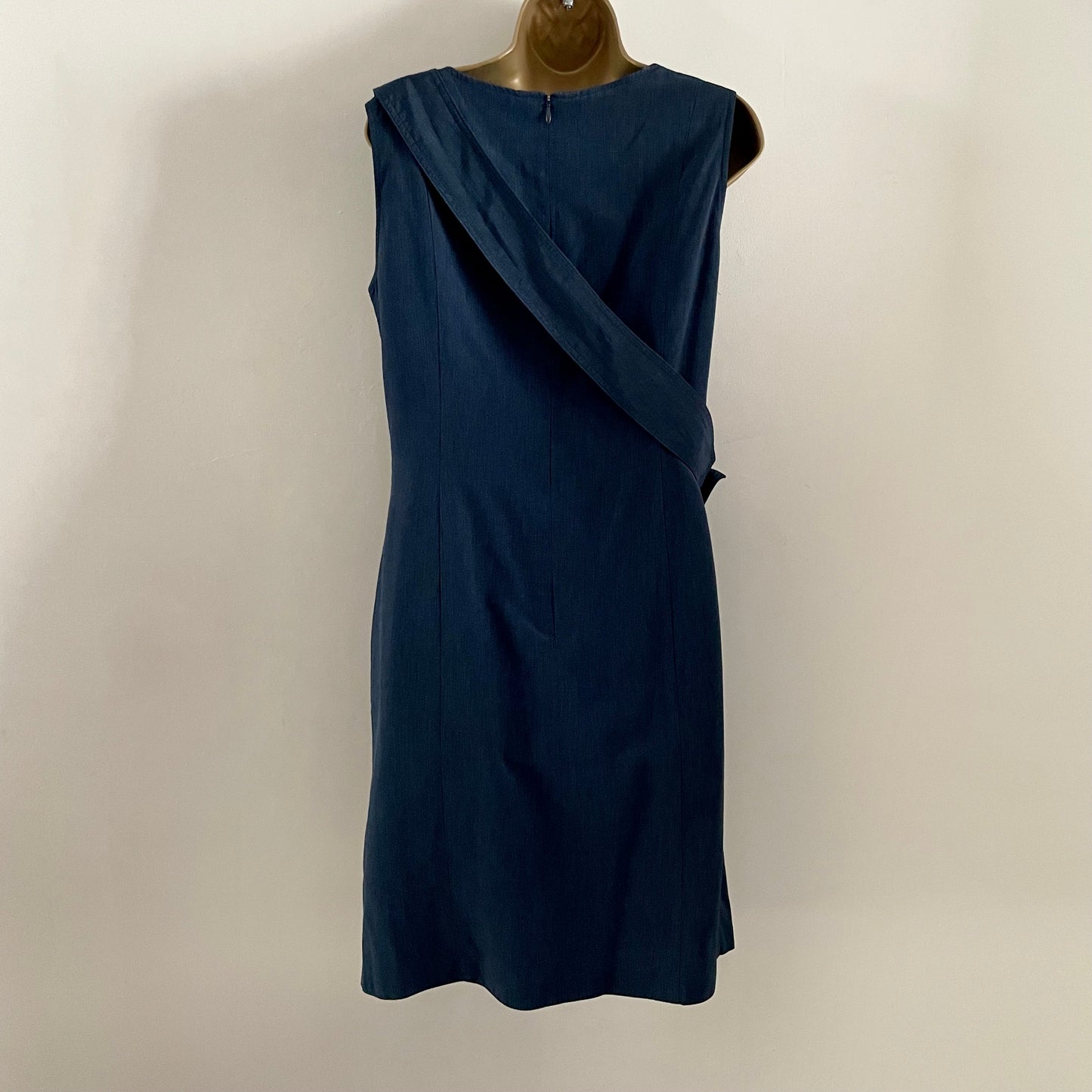 Vintage Lakeland blue shift dress with integrated pocket bumbag. Pleated lined. Knee length