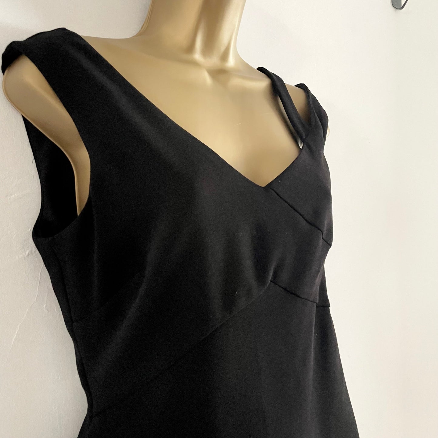 Vintage Fenn Wright Manson Black stretch off the shoulder jumpsuit. Straight leg