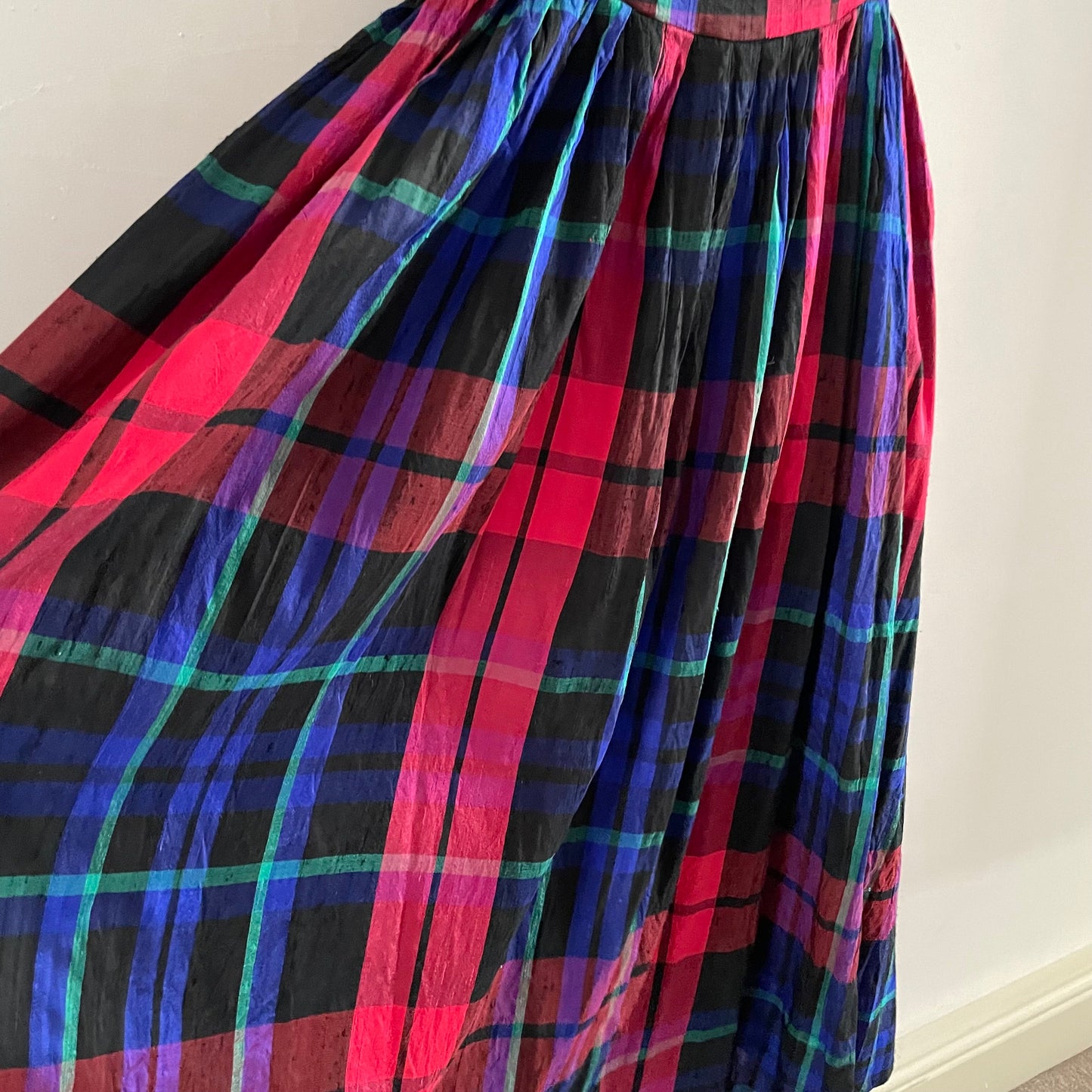 Vintage Monsoon checked brightly coloured sleeveless bandeau midi dress