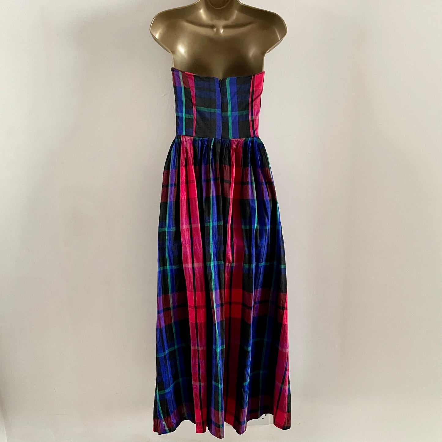 Vintage Monsoon checked brightly coloured sleeveless bandeau midi dress