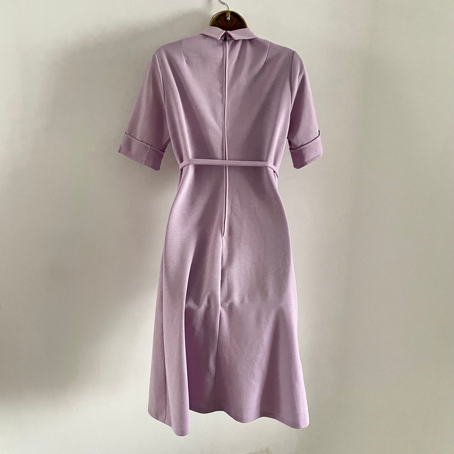 Vintage Purple lilac midi shirt dress with pockets, gold statement buttons, square collar