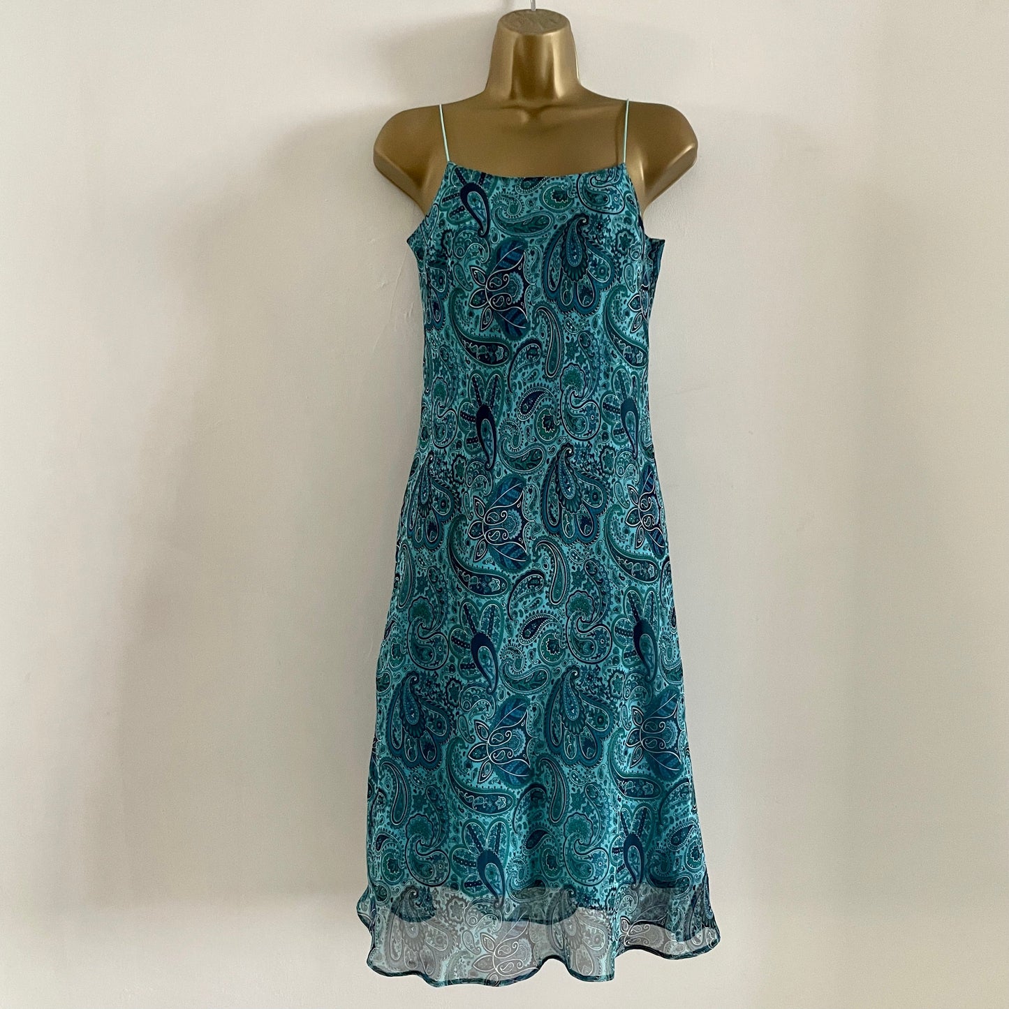 Vintage Yessica Style at C&A Dress. Blue/green midi spaghetti strap lined paisley