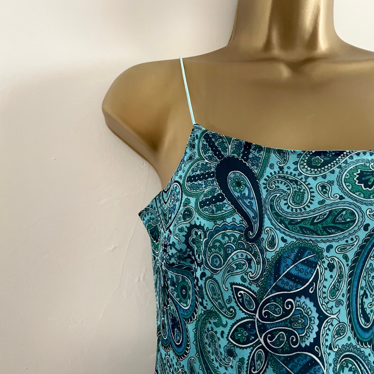 Vintage Yessica Style at C&A Dress. Blue/green midi spaghetti strap lined paisley