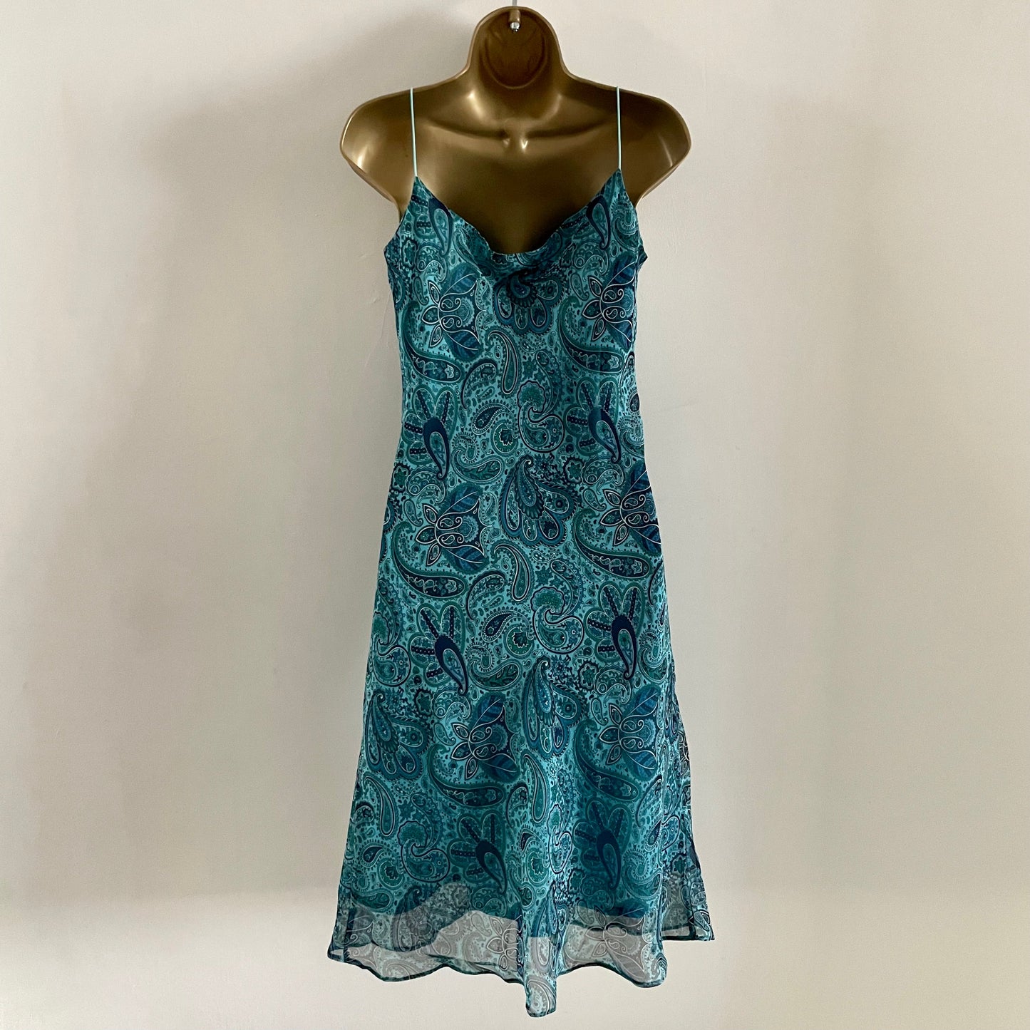 Vintage Yessica Style at C&A Dress. Blue/green midi spaghetti strap lined paisley