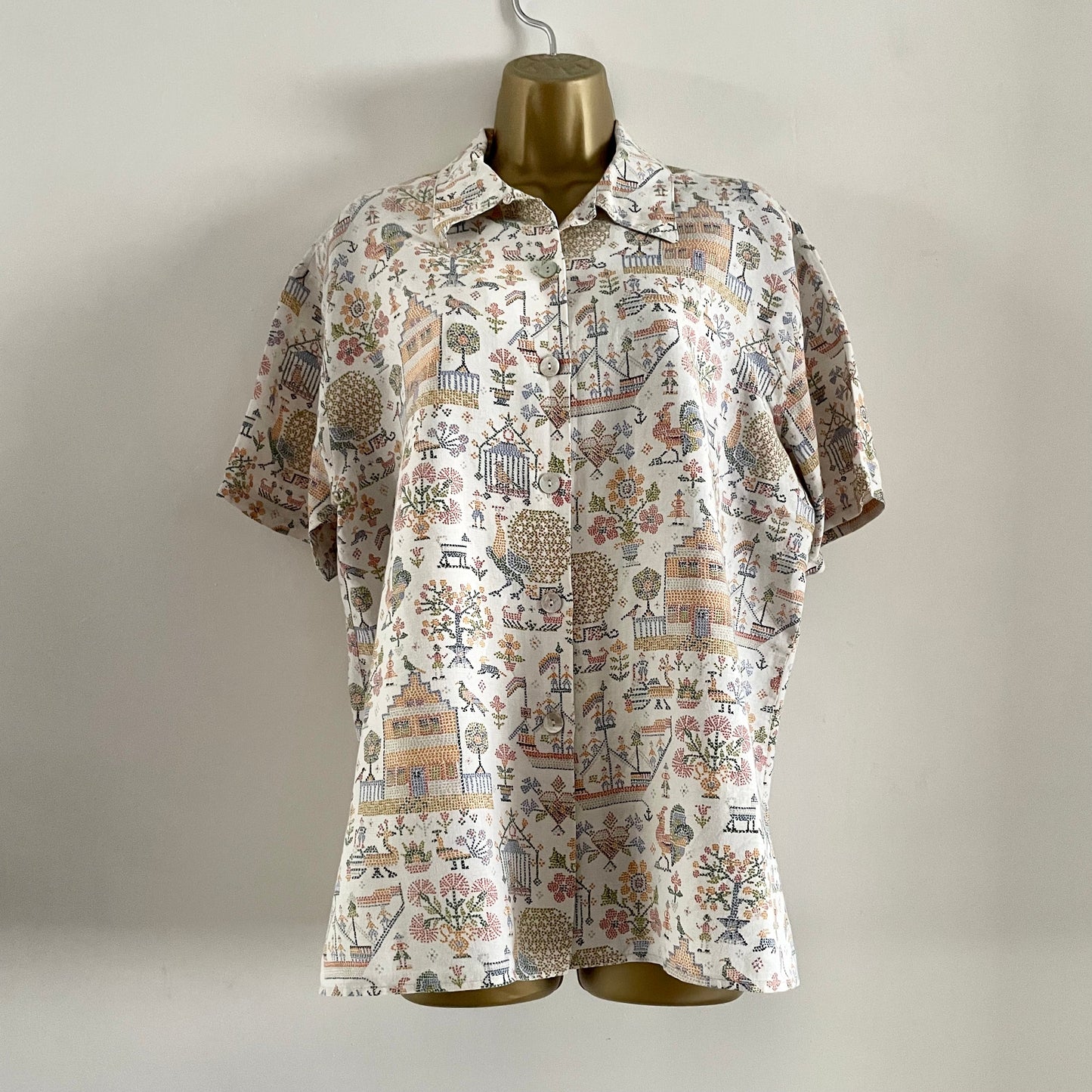 Vintage Originals by Slimma cross stitch printed pattern shift blouse short sleeve button