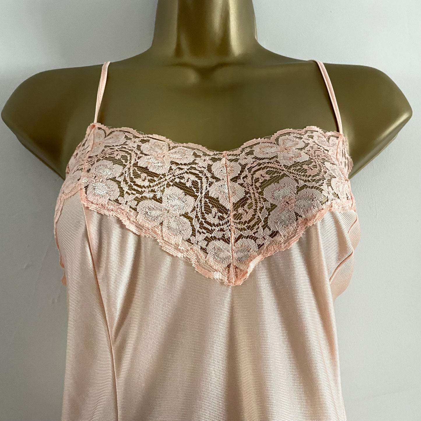 Baby pink vintage slip dress Shapely Lady 1950's nylon lace trim. Mini