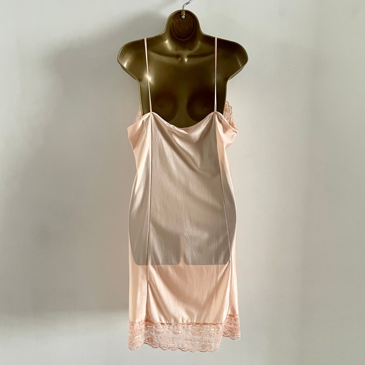 Baby pink vintage slip dress Shapely Lady 1950's nylon lace trim. Mini