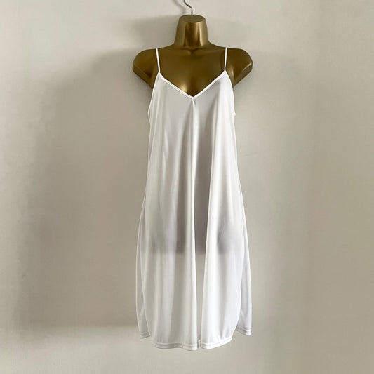 Vintage White simple slip dress midi V neck with Adjustable Straps.