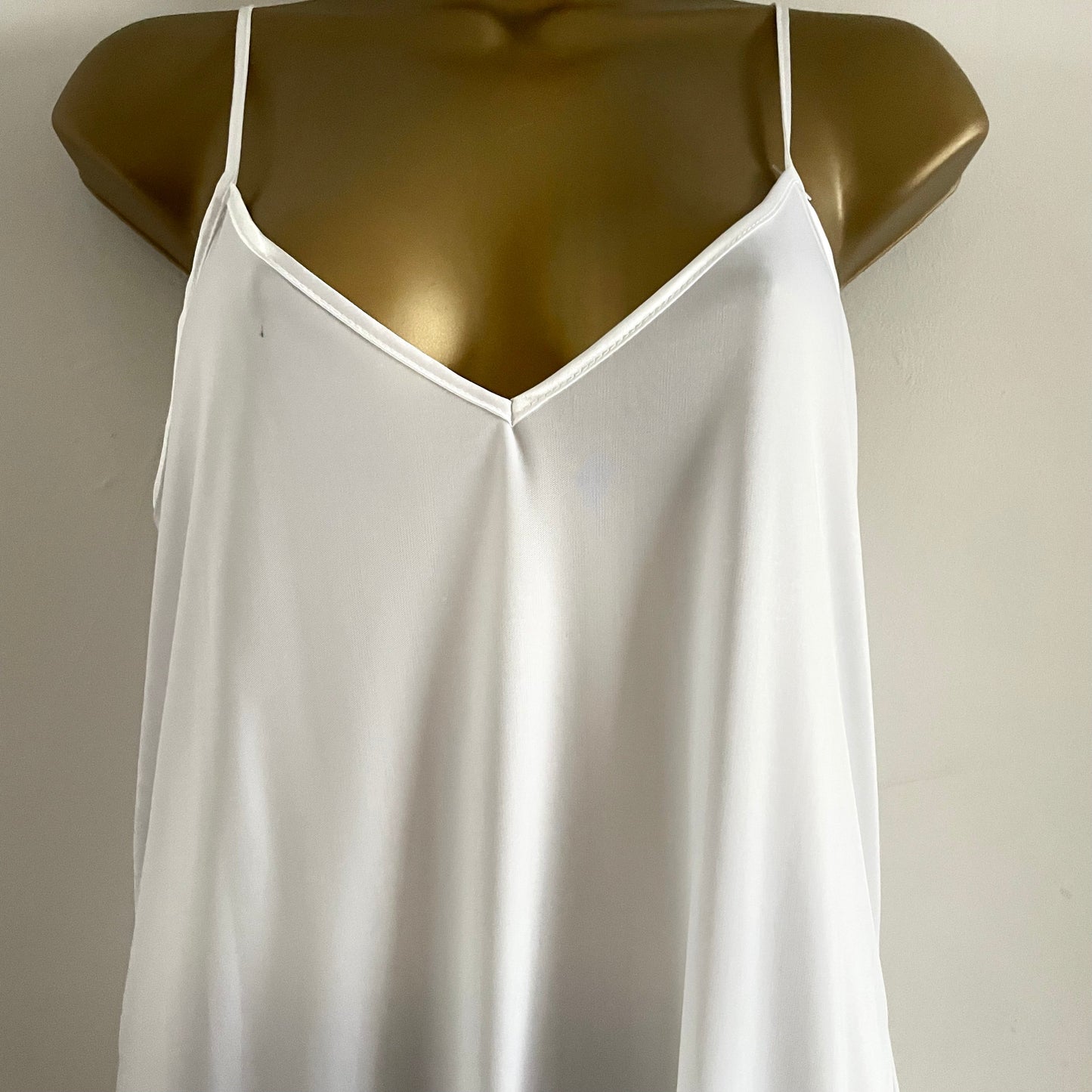 Vintage White simple slip dress midi V neck with Adjustable Straps.