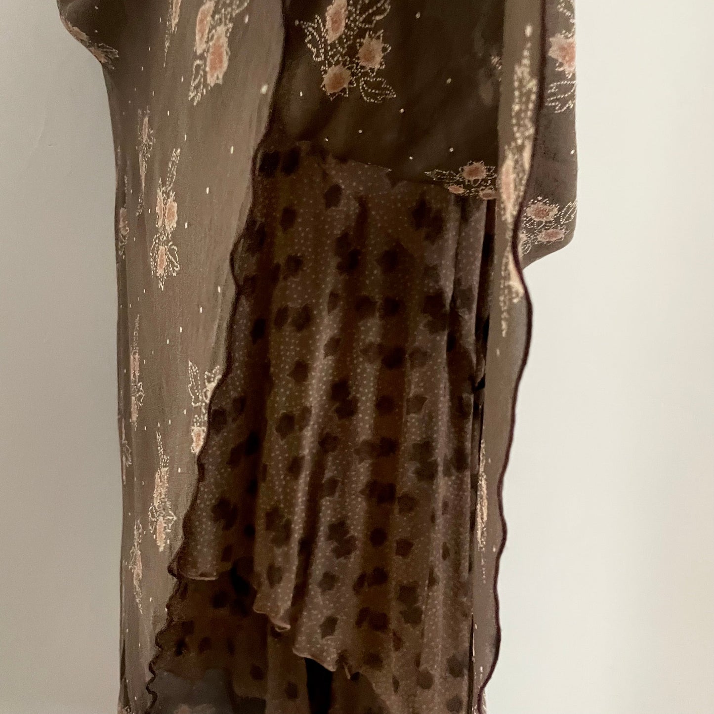 Vintage Nougat London Bias cut brown abstract floral maxi dress