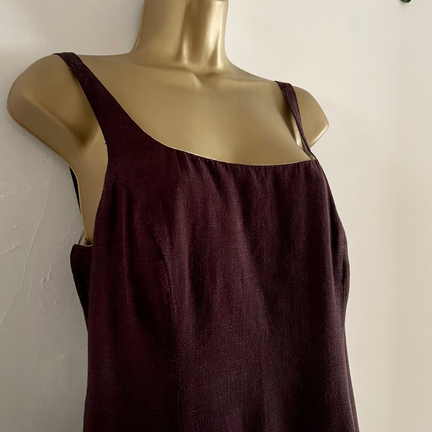 Vintage Jigsaw 90s Brown Bias cut lined dress mini sleeveless.