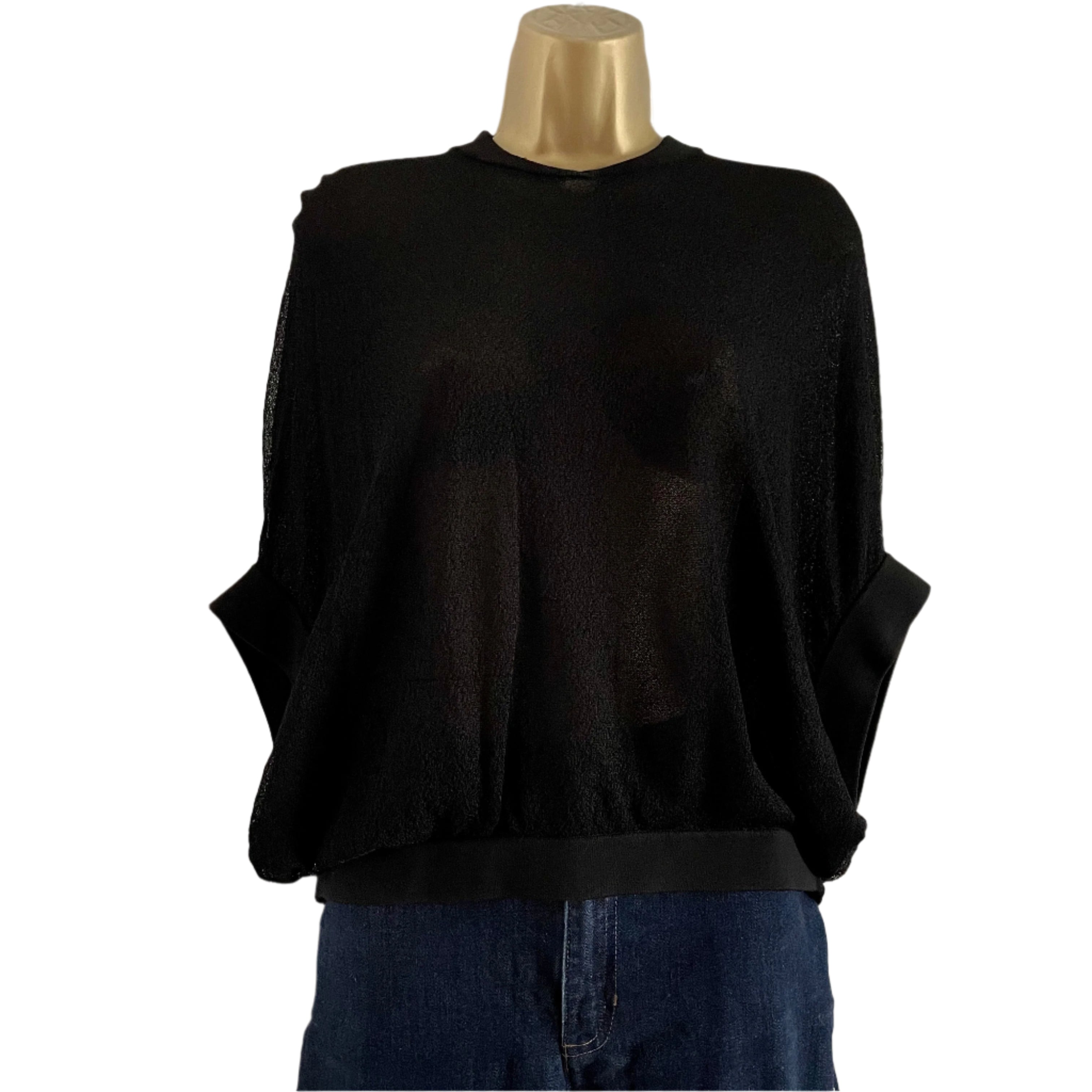 Vintage Jaeger Short Sleeve Knitted Black Batwing Top – Vintage ...