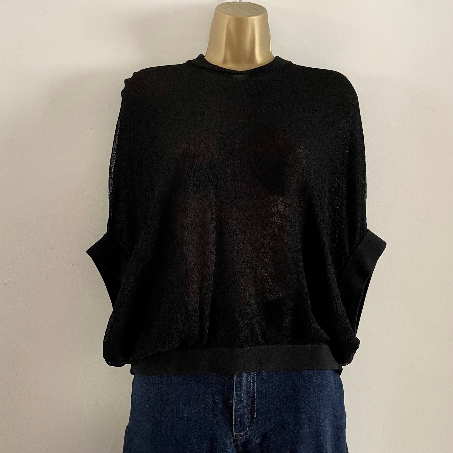 Vintage Jaeger Short Sleeve Knitted Black Batwing Top