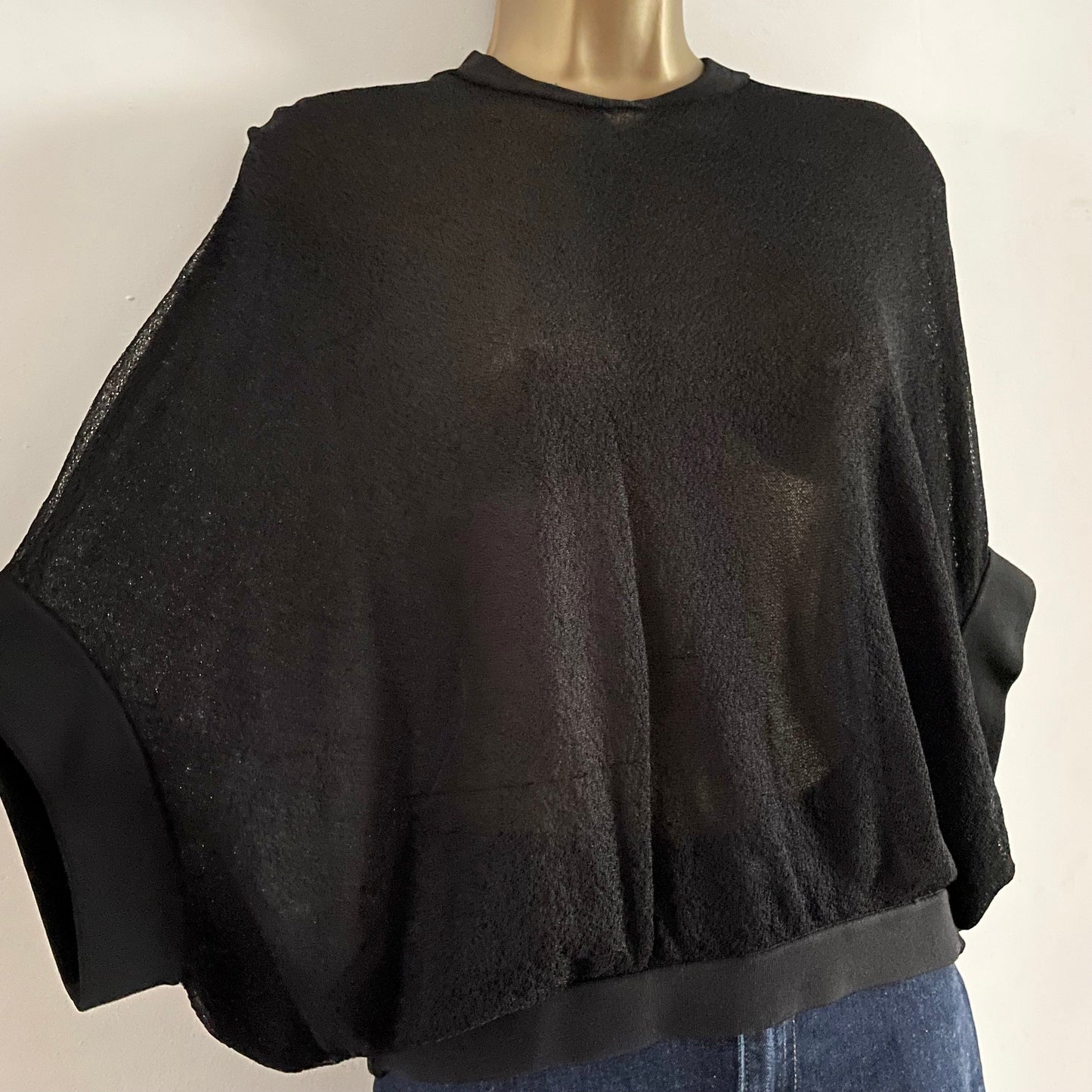 Vintage Jaeger Short Sleeve Knitted Black Batwing Top