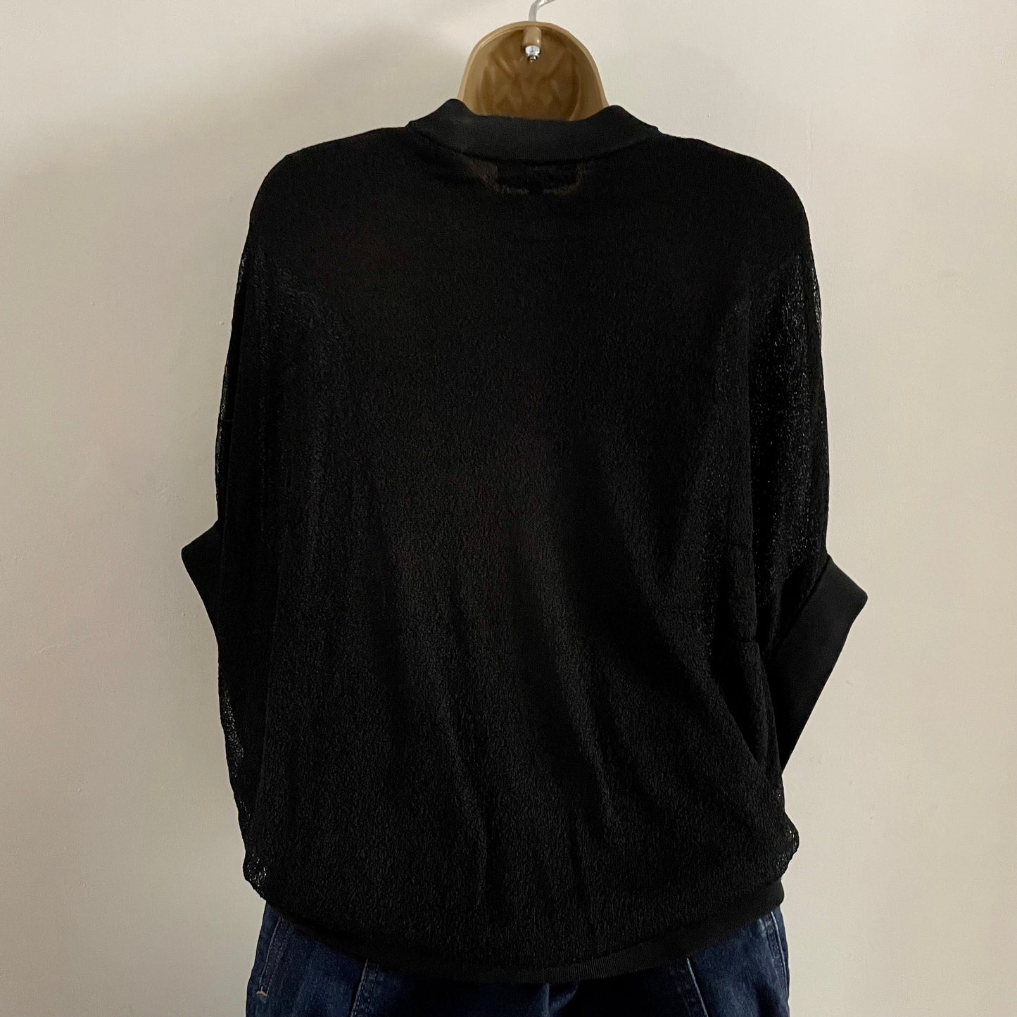 Vintage Jaeger Short Sleeve Knitted Black Batwing Top