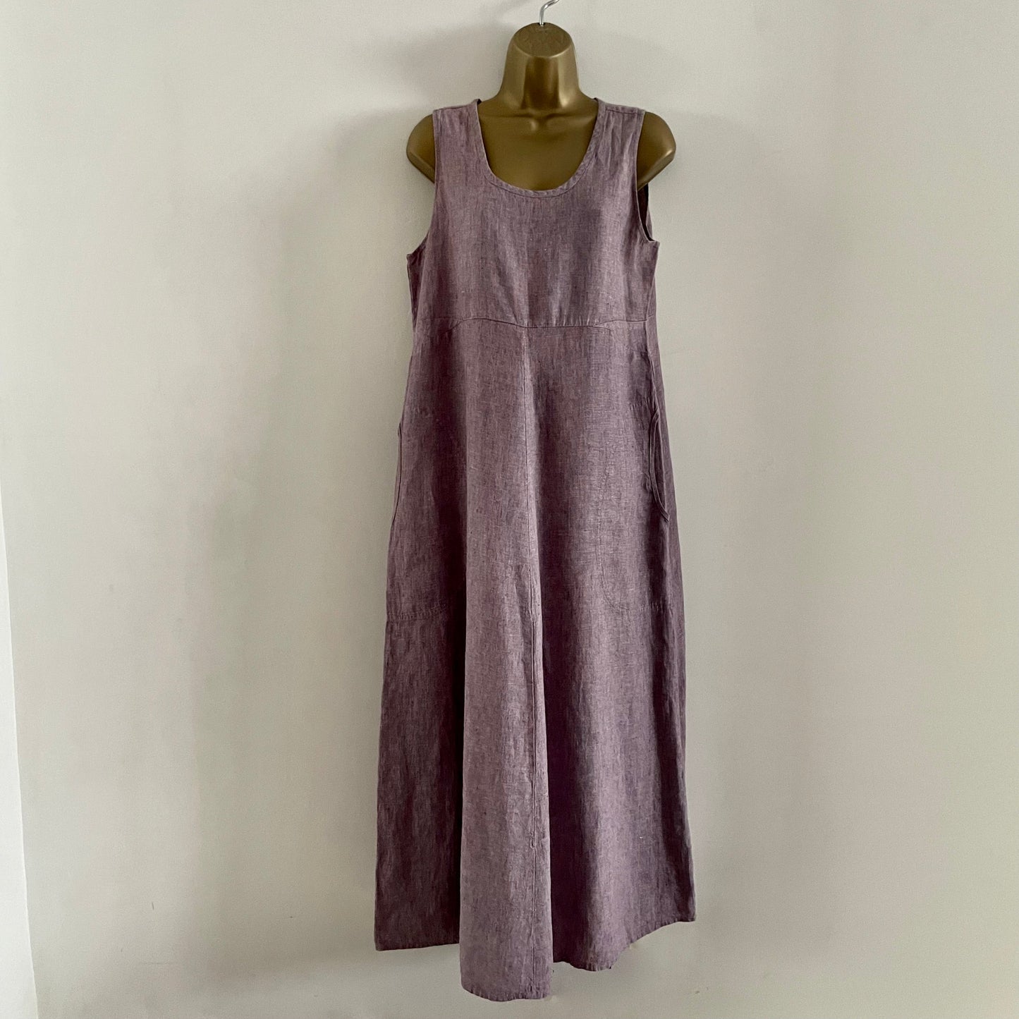 Preloved Flax by Jeanne Engelhart 100% linen, lilac checked midi dress