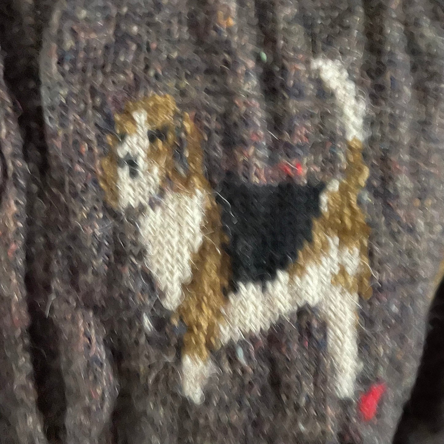 Vintage Acorn Dog Beagle Novelty Intarsia Knitwear Brown Pure New Wool Cardigan