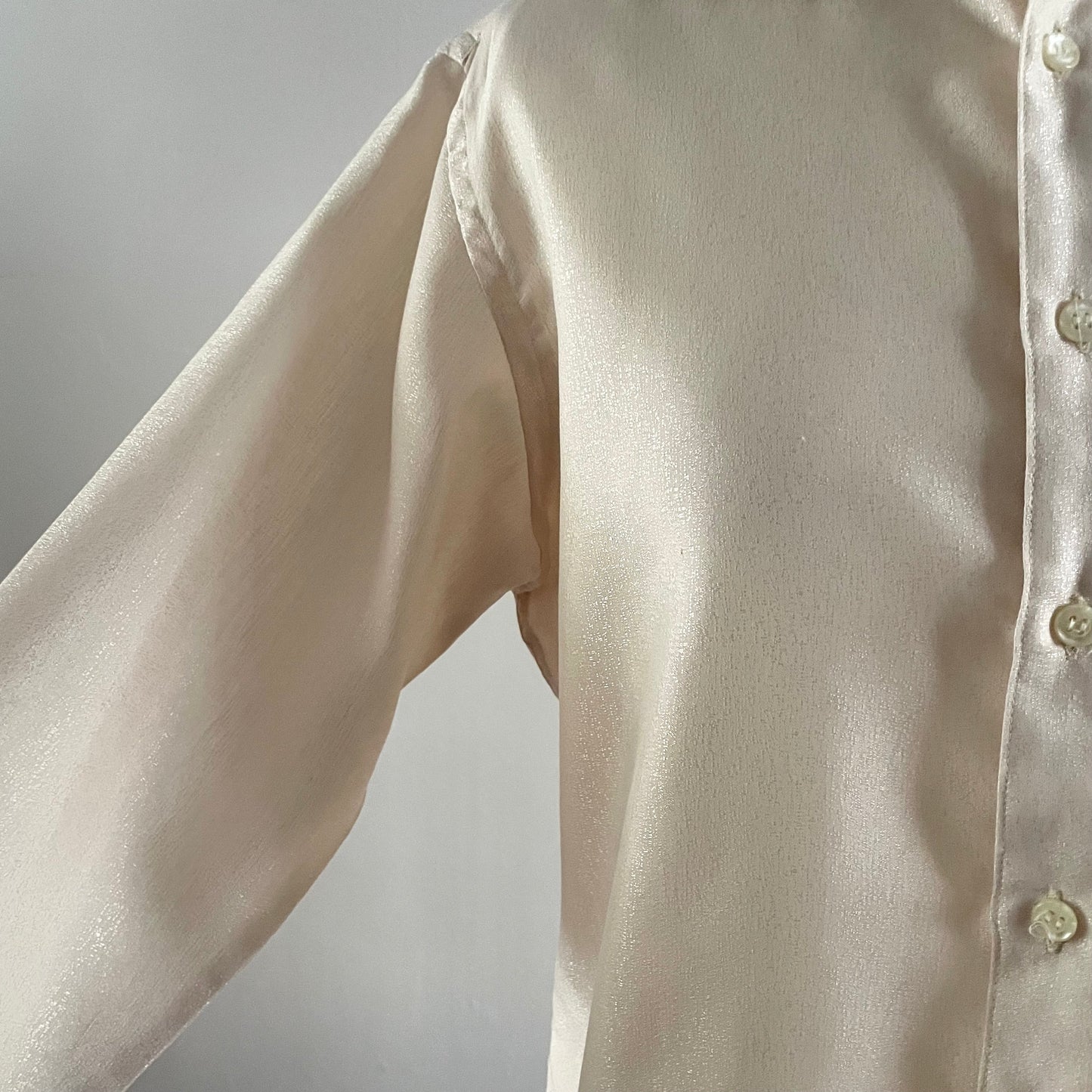 Vintage Pierre Balmain Sparkly Cream Shirt, Monsieur Blouse